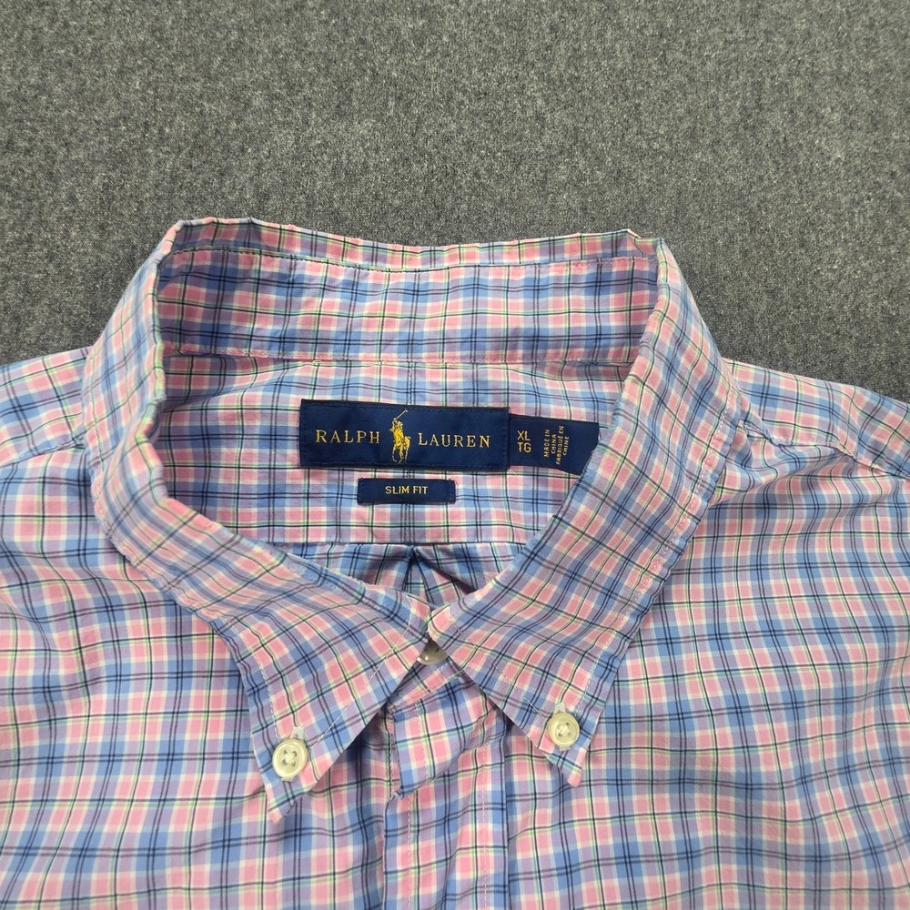 Polo Ralph Lauren Shirt Men XL Blue Pink Check Stretch Performance‎ Slim Fit - Picture 3 of 6